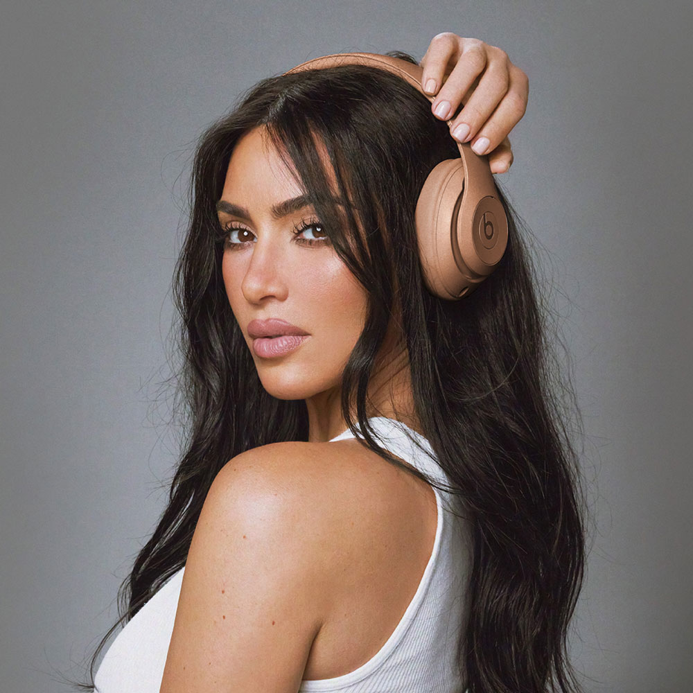 Kim Kardashian wearing Beats Studio Pro in Dune