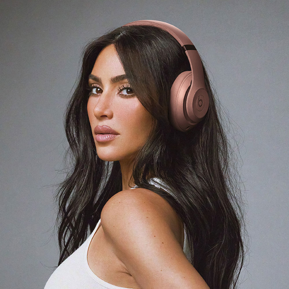 Kim Kardashian wearing Beats Studio Pro in Earth